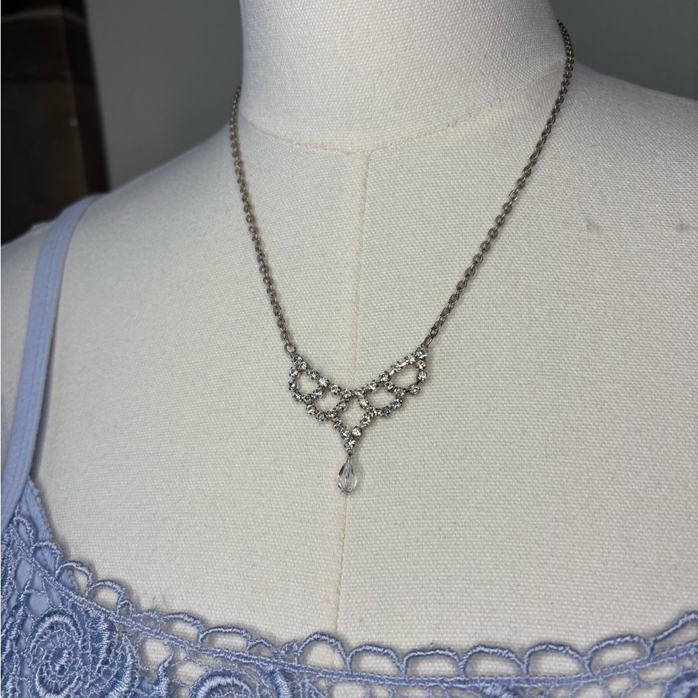 Vintage Silver Dainty Princess Rhinestone Necklace